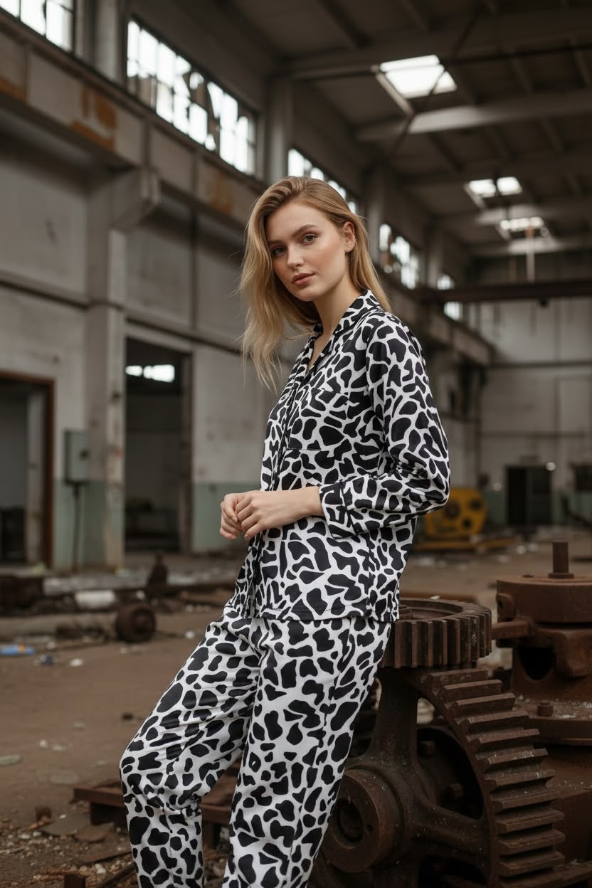 Black & White Leopard Print Night Suit