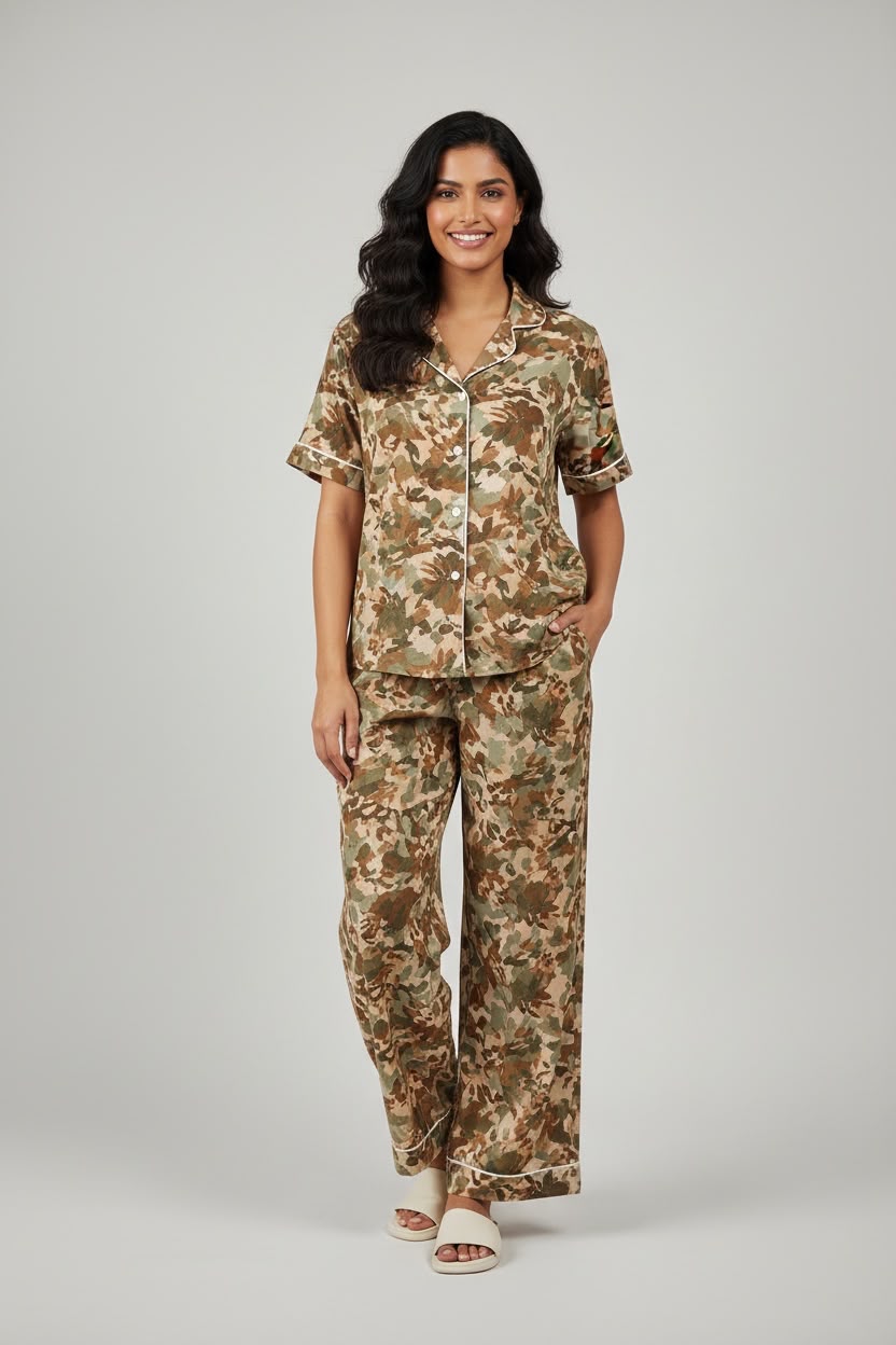 Women's Printed Button Down Pajama Set - Floral