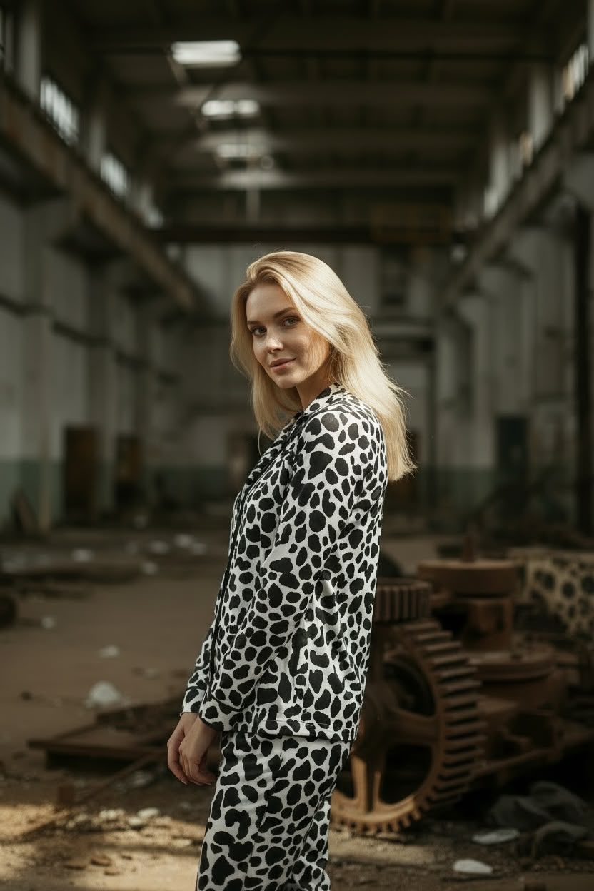 Black & White Leopard Print Night Suit