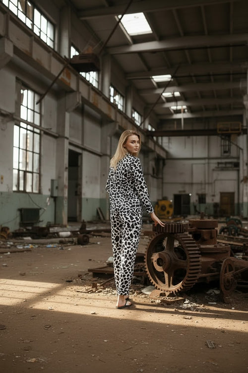 Black & White Leopard Print Night Suit
